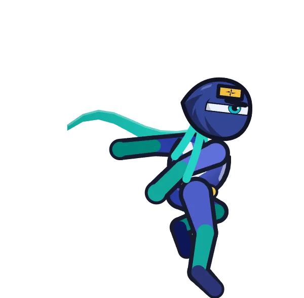 Kage, le ninja bleu nuit à l’écharpe turquoise, en pleine course.